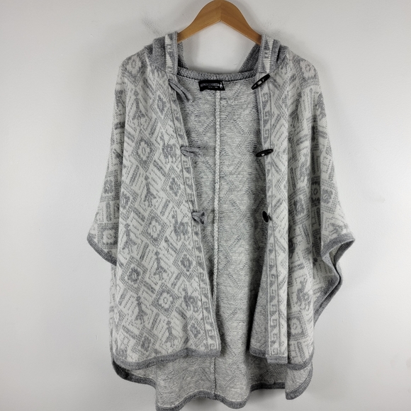 Alpaca Connection Alpaca Wool Toggle Button Up Hoodie Poncho Cape Sweater - Picture 10 of 10